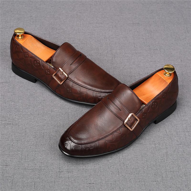 Fashion New Pointed Slip On Black Brown Dress Leather Shoes For Men Designer Monk Strap Loafers Homecoming Wedding Zapatillas Hombre