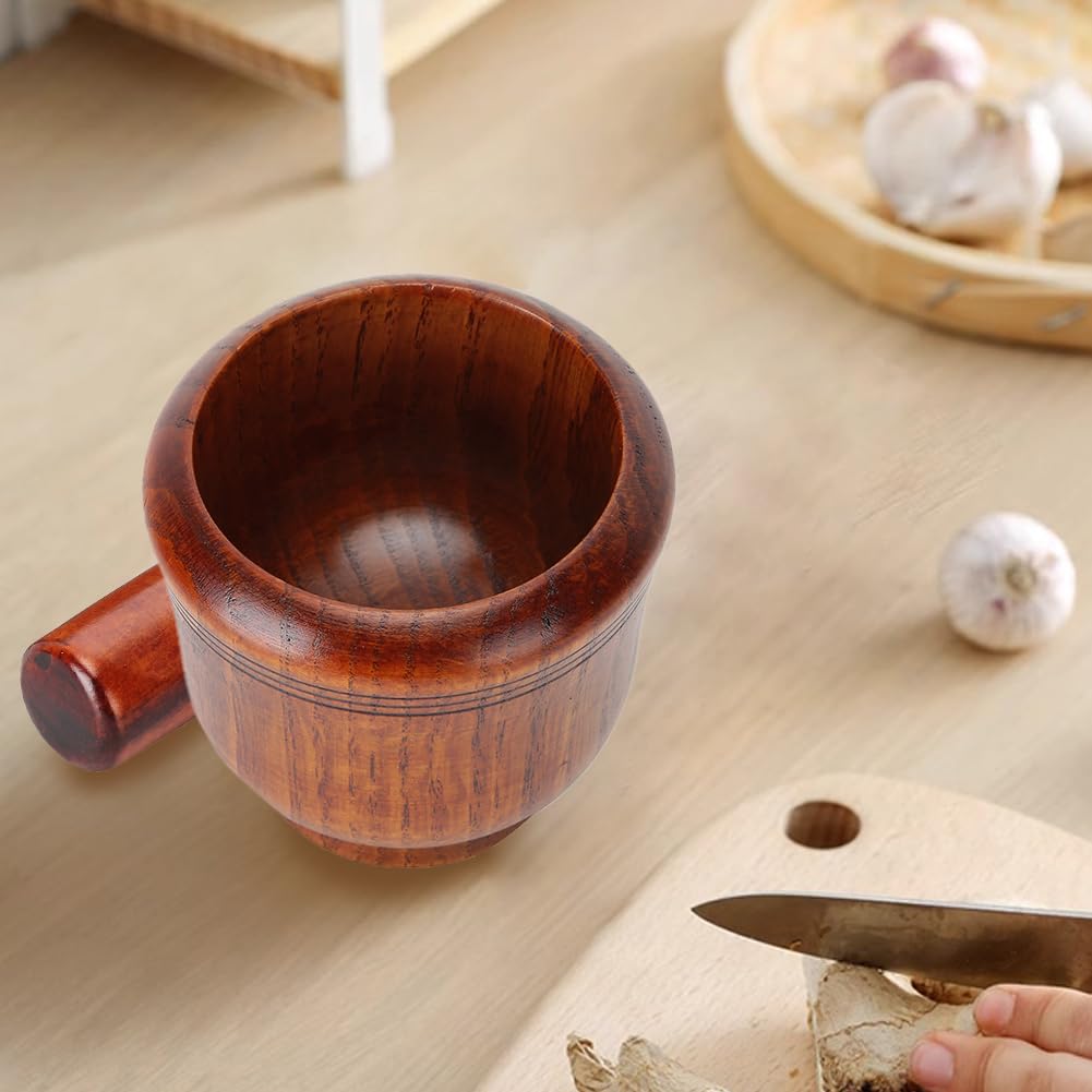 Mortar and Pestle Set, Pestle and Mortar Bowl, Wooden Mortar and Pestle Set, Kitchen Grinding Bowl Household Kitchen Manual Garlic Masher Set Mashing