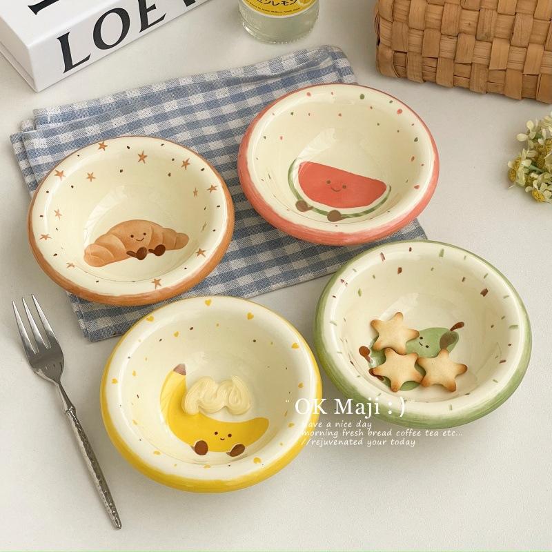 Cute Small Plate with Fruit Pattern, Underglaze Color Ceramic Sauce Plate Tomato Sauce Plate Exquisite Snack Plate
