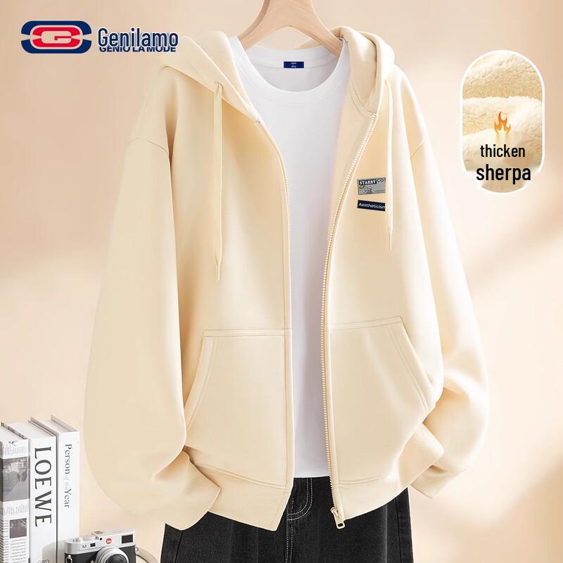 

GENIOLAMODE Men s Thick Lamb Wool Lined Loose Hooded Cardigan XL