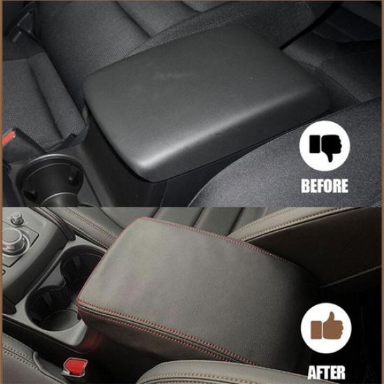 Black Leather Center Console Armrest Storage Box Cover for Mazda CX-5 2017-2024