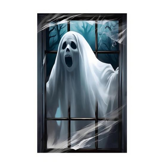 Halloween Window Cover Spooky Ghost Zombie Window Poster Clings Scary Hanging Background Decor for Halloween Party Supplies