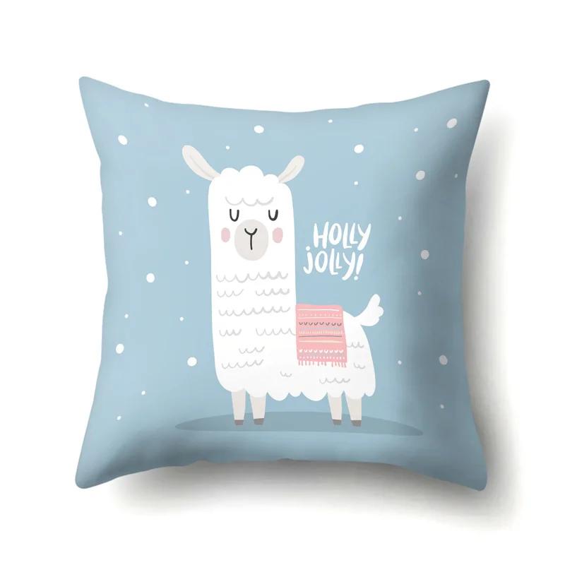 Cute Cartoon Animal Alpaca Print Pattern Cushion Cover Home Living Room Sofa Decor Square Throw Pillow