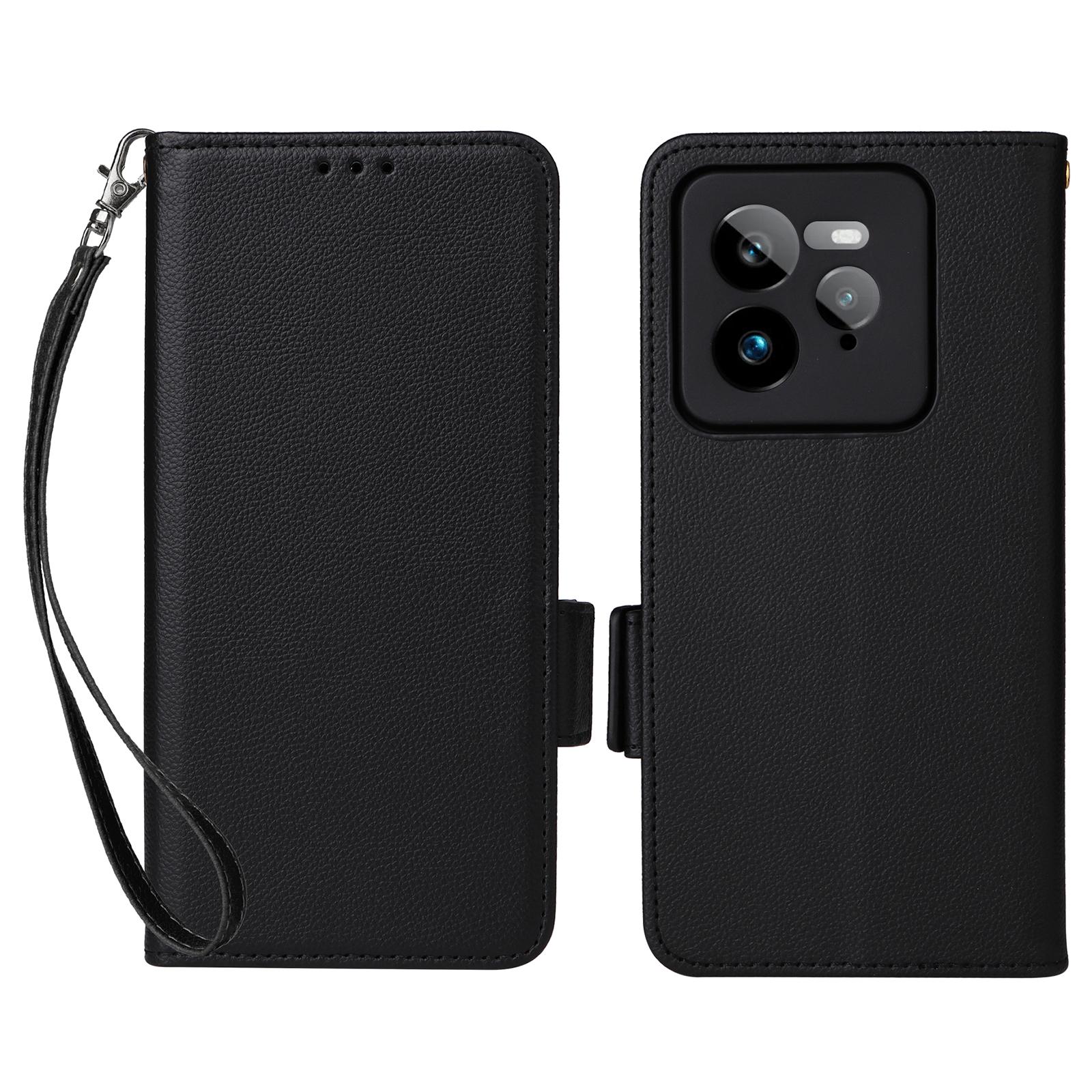 

For Realme GT 7 Pro 5G Case with Wrist Strap Litchi Texture PU Leather Wallet Phone Cover Black