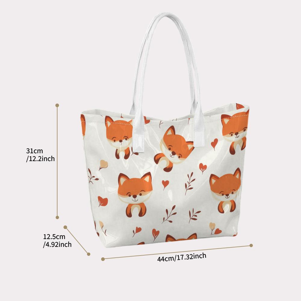 Cute Fox Pattern Tote Bag Casual Portable Daily Use Shoulder Bag Women Fashion Shopping Handbag