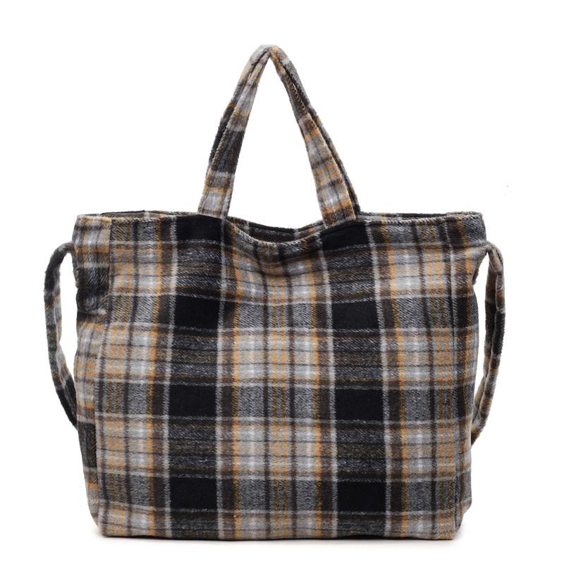 Women's Vintage Plaid Shoulder Bag Large Capacity Commuting Lightweight Tote Bag
