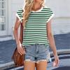 Women's Fashion Casual Basic Striped Textured Round Neck T-shirt Vest Top