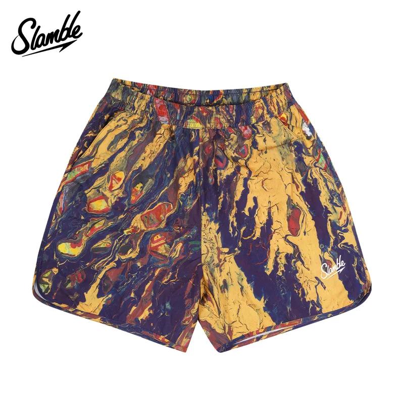 Slamble Quick-Drying Full Printed Couple Fifth Pants Basketball L жёлтый