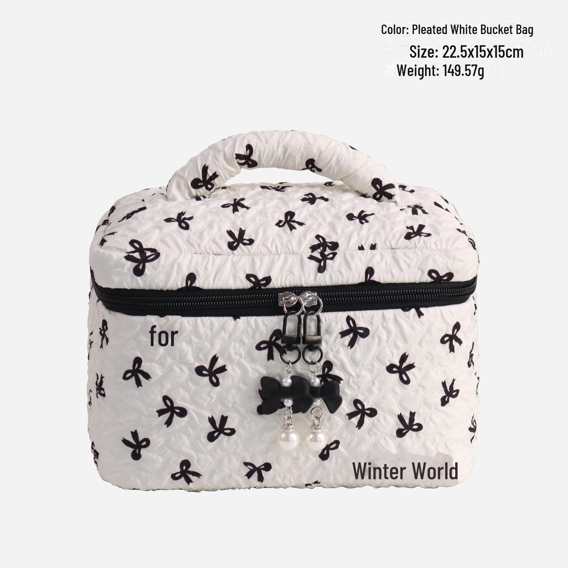 

Косметичка с тисненым бантом и плиссировкой — вместительное, высококачественное многофункциональное хранилище. bucket bag чёрный/белый