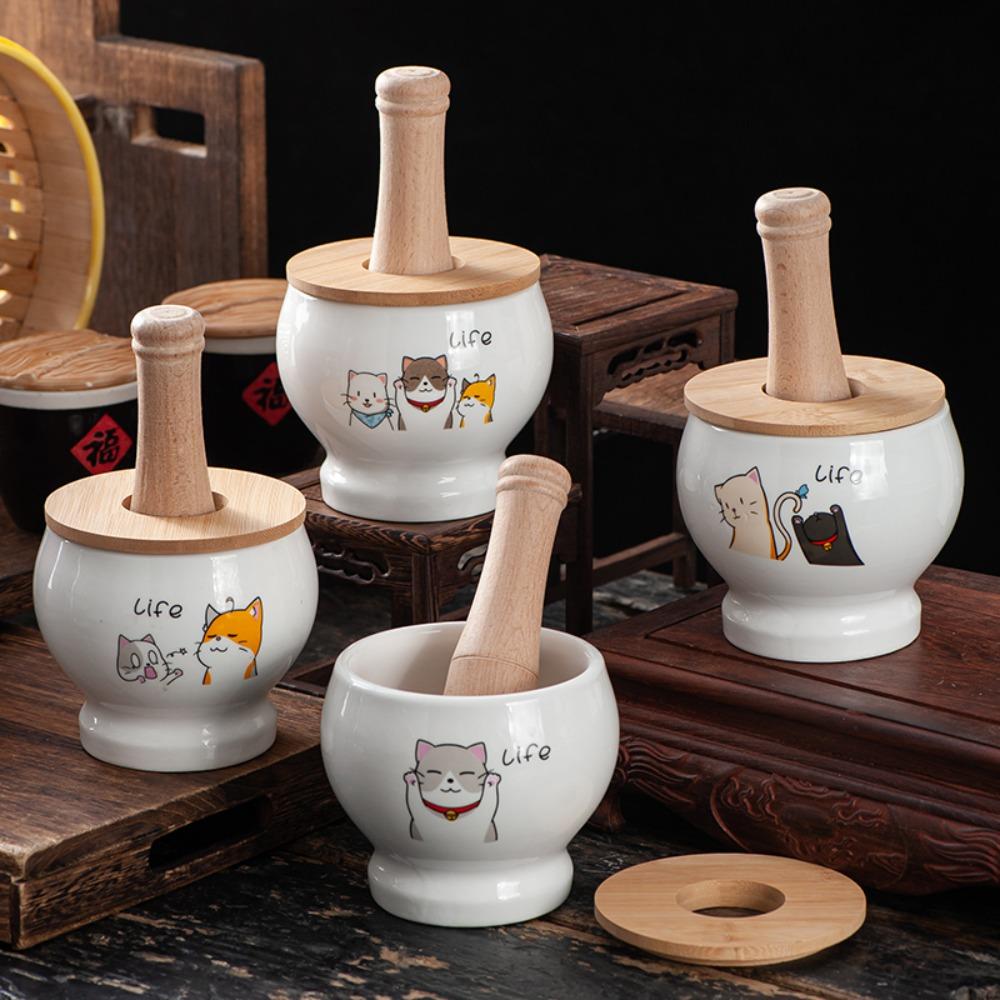 Ceramics Garlic Grinding Jar Cartoon Spices Mill Kitchen Gadgets Garlic Masher  Seasoning