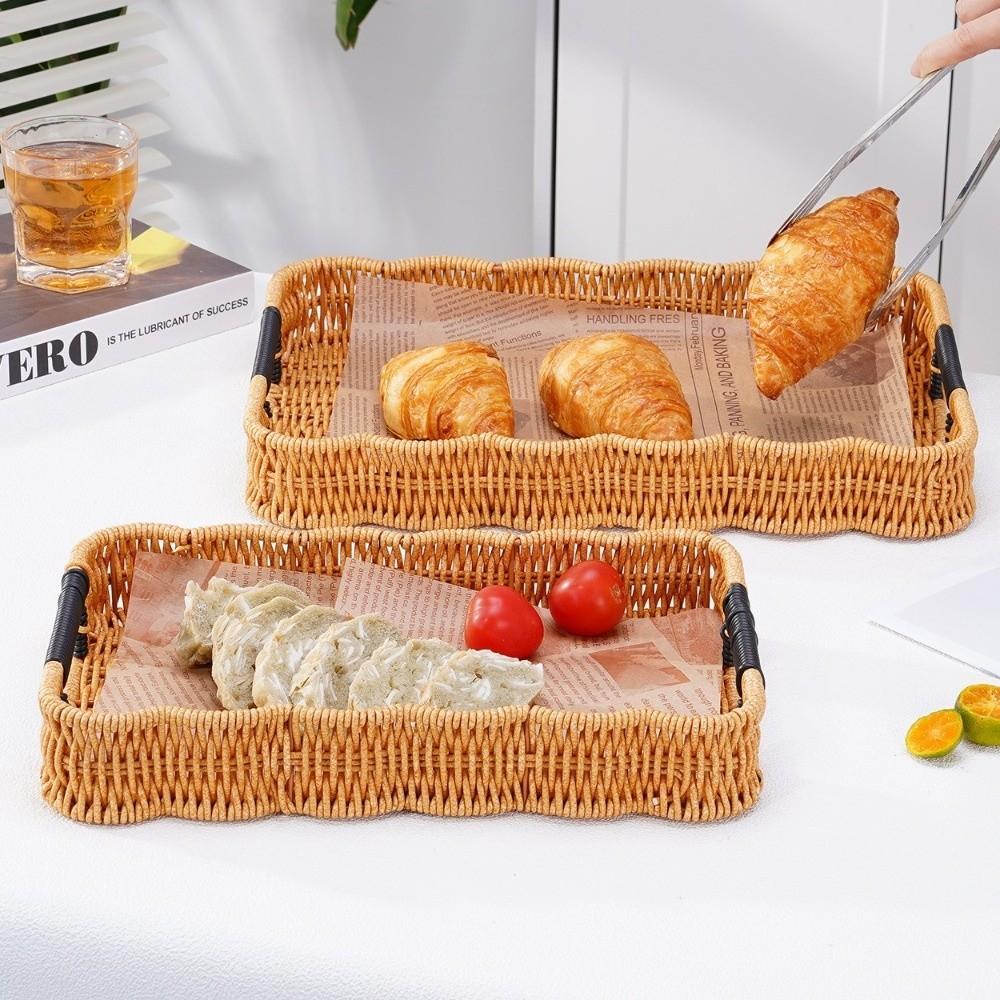 Retro-Stil Weiden-Serviertablett Handgeflochtenes Kunststoff-Rattan-Aufbewahrungstablett Küchenaufbewahrung