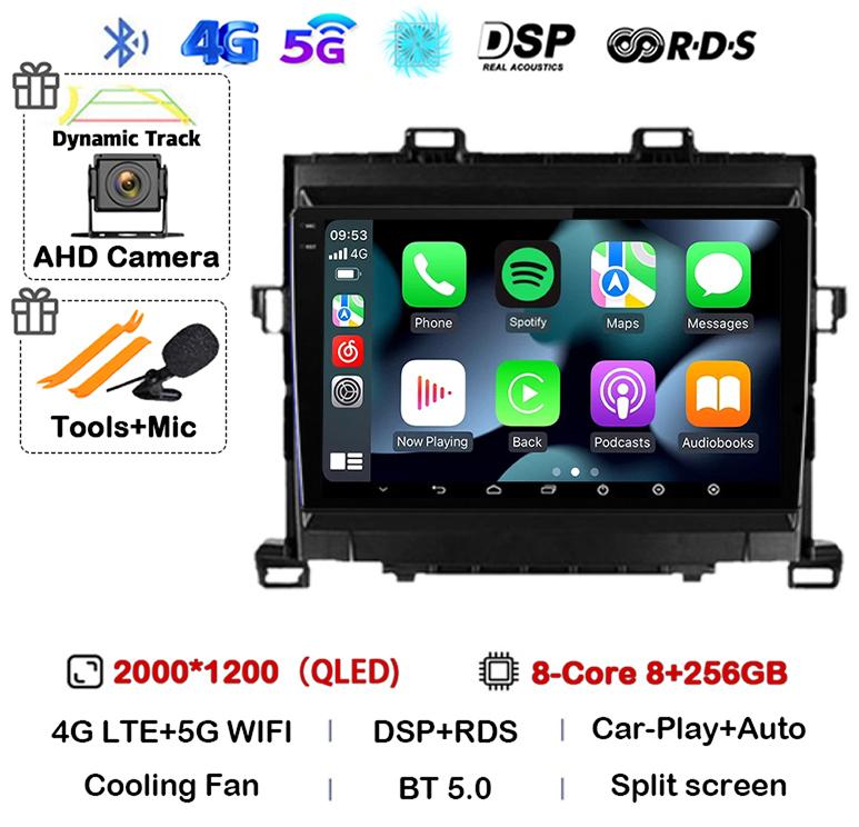 Android 14 Carplay Auto  For Toyota Alphard H20 2008-2012 2013 2014 Car Radio GPS Stereo Multimedia Player Head Unit WIFI+4G DSP