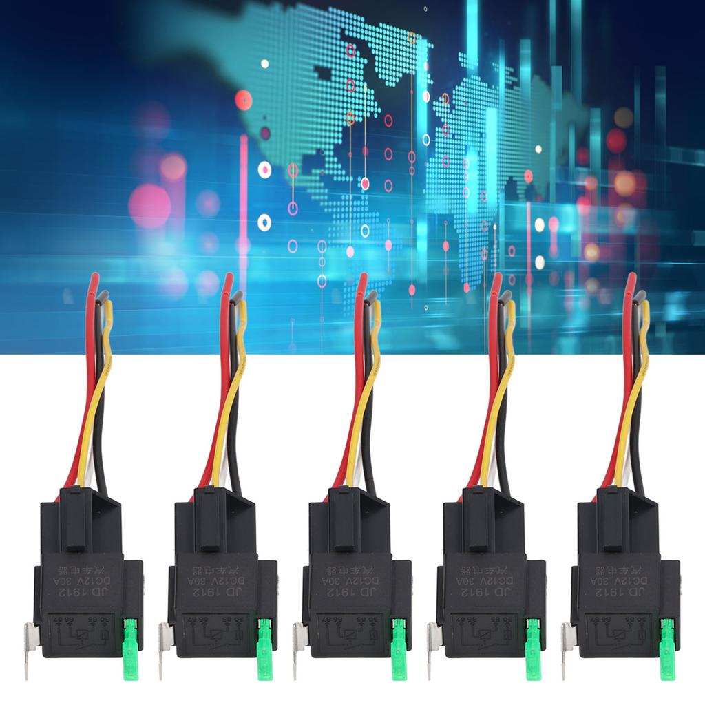 5Pcs Automotive Relay 12V DC 30A 4 Pin 4 Wire Interlocking Relay Socket Set Kit for Vehicle