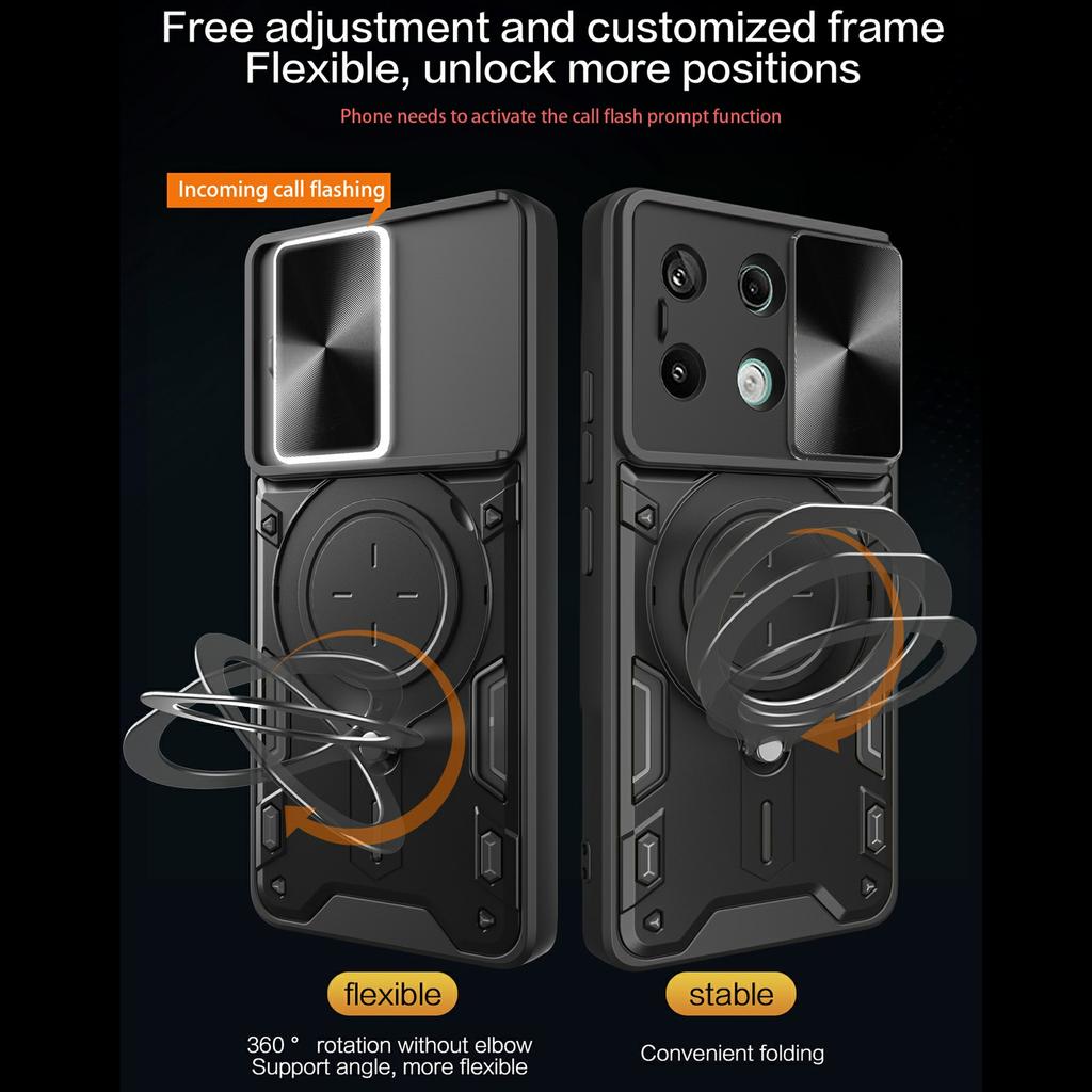 For Xiaomi Redmi Note 13 Pro 5G/Poco X6 5G Case Kickstand TPU+PC Phone Cover with Slide Lens Lid