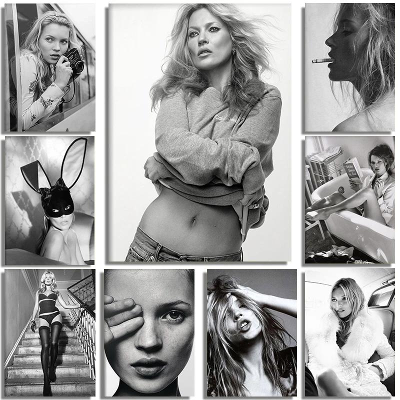 Sexy Supermodel Kate Moss Feminist Fashion Poster Photography Old Hollywood Canvas Wall Pictures Teen Girl Room Deco