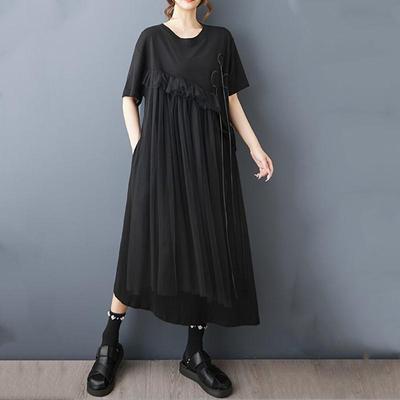 Short Sleeve Plus Size Black Vintage New In Dresses for Women Casual Loose Long Summer Dress