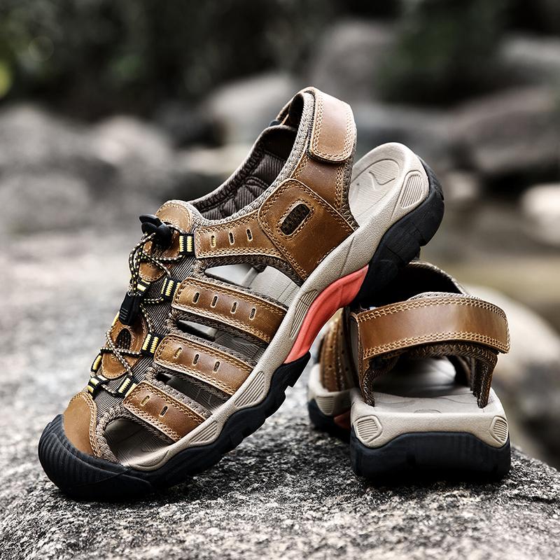 Summer Cow Leather Sandals For Men Anti-Slip Rubber Sole Outdoor Men Beach Shoes Trekking Sandals Male Hiking Sandals