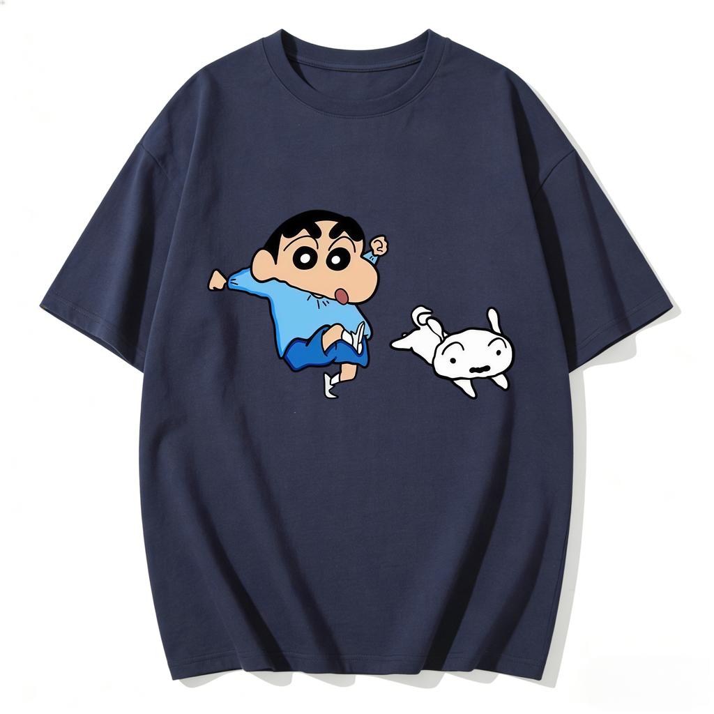 2026 New Crayon Shinchan Shiro Print TShirt Cute Anime Cartoon Family Matching Tees Casual Cotton Short Sleeve Tops Couple