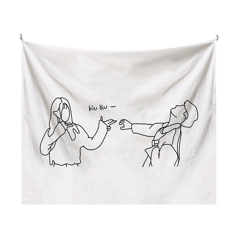 Couple Abstraction Tapestry Home Bedroom Hanging Dormitory Decoration Background Decor White Line Art Wall Hanging Tapestry