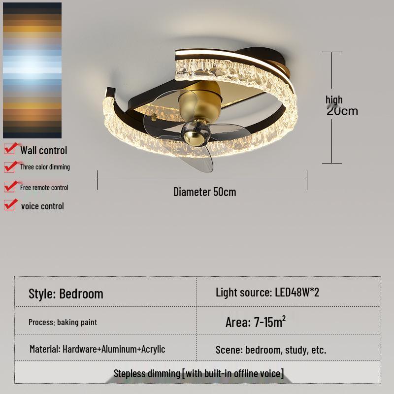 

Smart Silent Ice Crack Pattern Ceiling Fan Light with Eye Protection for Living Room Three-color Light 2700K/4000K/6000K