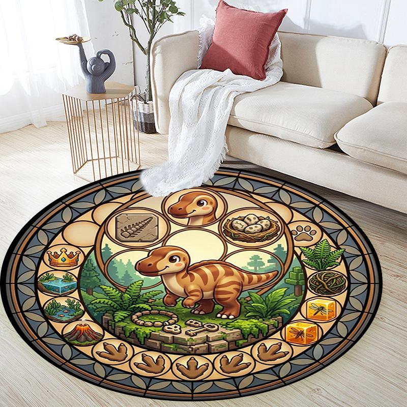 Dinosaur Kingdom Glass Round Area Rug Under Office Chairs Bedroom Living Room Home Decor
