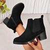 Women's Block Heel Booties Autumn New Round Toe Suede Side Zip Platform Anti-Slip Wear-Resistant Single Boots