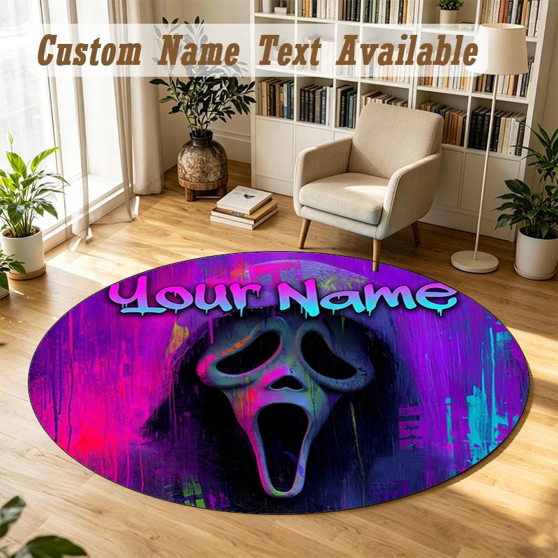 Scream Ghostface Personalized Round Rug Support Custom Name, Soft Home Decor Mat