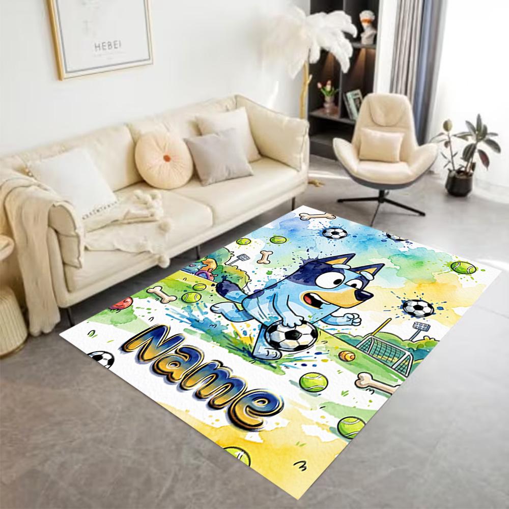 Blue Dog Soccer Fun Customize Text Floor Rug Office Rug Perfect for Balcony Entryway Kitchen Outdoor Anti-slip Rug Office Home Decor