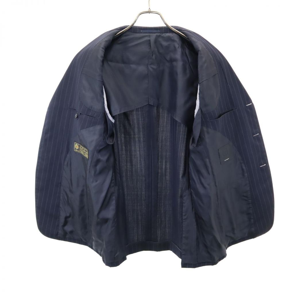 VISARUNO Wool Stripe Suit Setup 4-M Navy Men's Used