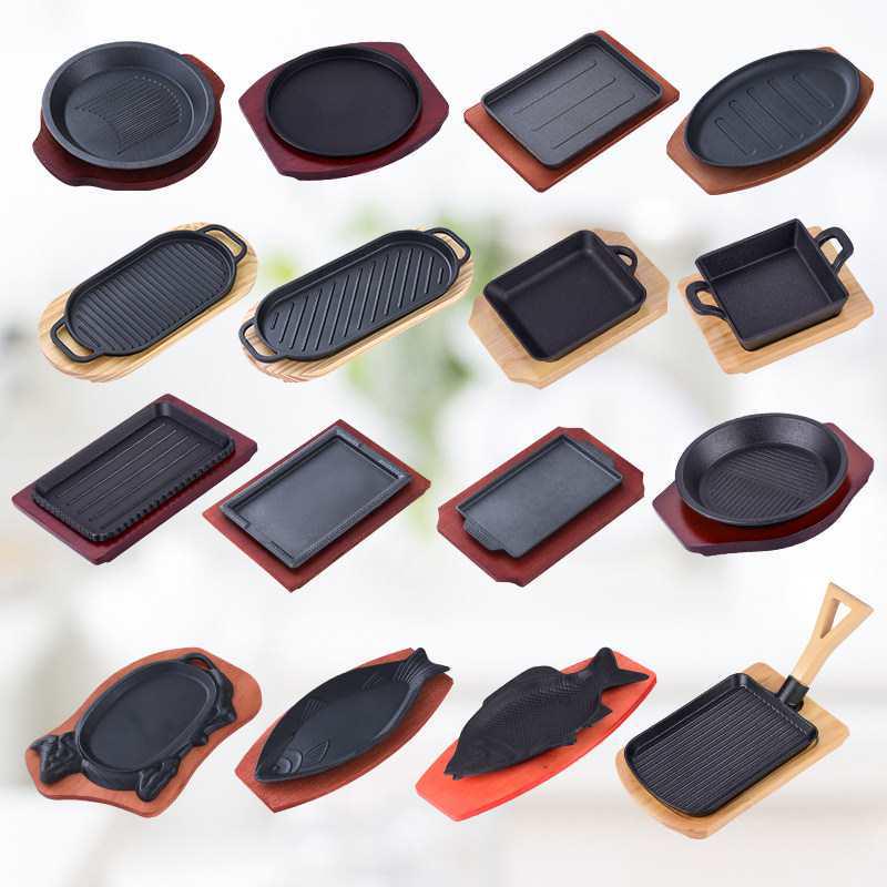 Cast Iron Rectangular Teppanyaki Barbecue Plate for Steak, Fish, and More