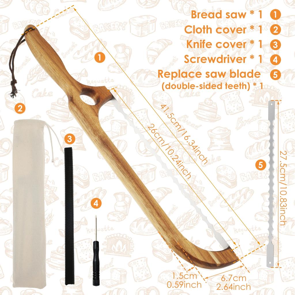 Sourdough Bread Knife Sturdy Bagel Cutter Convenient Wood Serrated Bread Slicer Versatile Wood Bread Bow Knife Ergonomic Bread