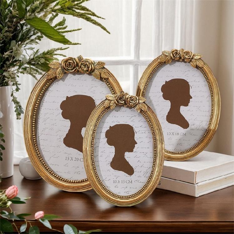 Retro Picture Frame,Decorative Photo Frame Antique Ornate Oval Photo Frame for Tabletop and Wall Display Home Decors