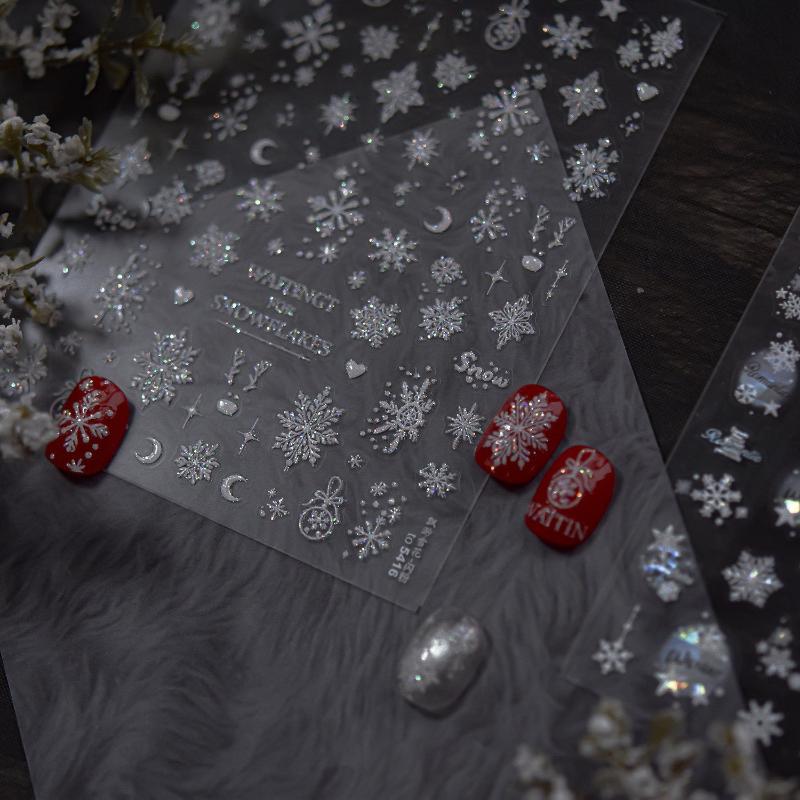Exquisite Christmas Snowflakes Crystal Ball Nail Art Stickers Diy Nail Art Decoration Nail Accessories New Year Manicure Decals