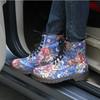Plus Size Fashion Autumn Beautiful Flower Shoes Woman Lace-Up Motorcycle Cow Muscle Cowboy Flat Ankle Boots for Women