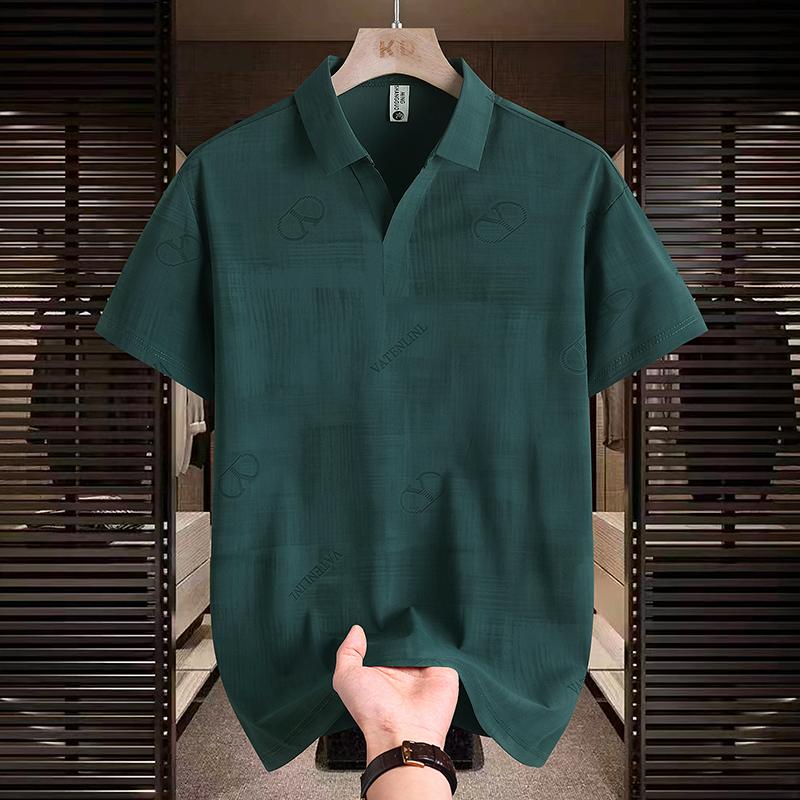 Polo rétro en soie glacée à manches courtes, haut polyvalent d'été pour homme, col color block