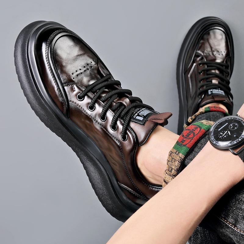 Cow Leather Soft Soles Casual Sneakers for Men Autumn Winter New Sports Board Shoes Male Solid Color Fashion Designer Shoes Man