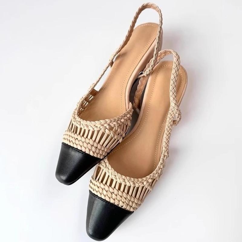 Fashion Fashion Hollow Weave Mid-heel Pumps Women Elegant Square Toe Back Strap Designer Shoes Comfort Breathable Commuting Office Shoes 40 абрикосовый 5450₽