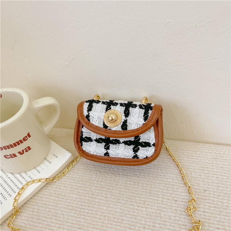 Adorable Mini Chain Checkerboard Shoulder Bag For Kids In Trendy Colors And Styles Brown
