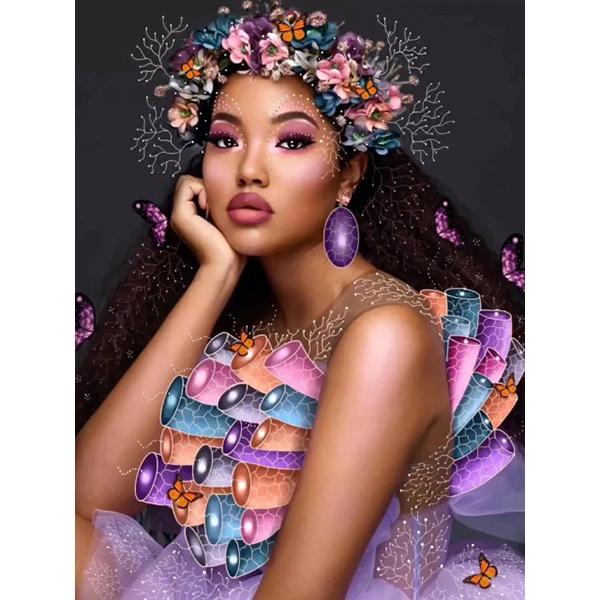 Diy Full Round Diamond Painting Woman 5D Diamond Embroidery Flower Mosaic Portrait Rhinestone Handmade Hobby Decor