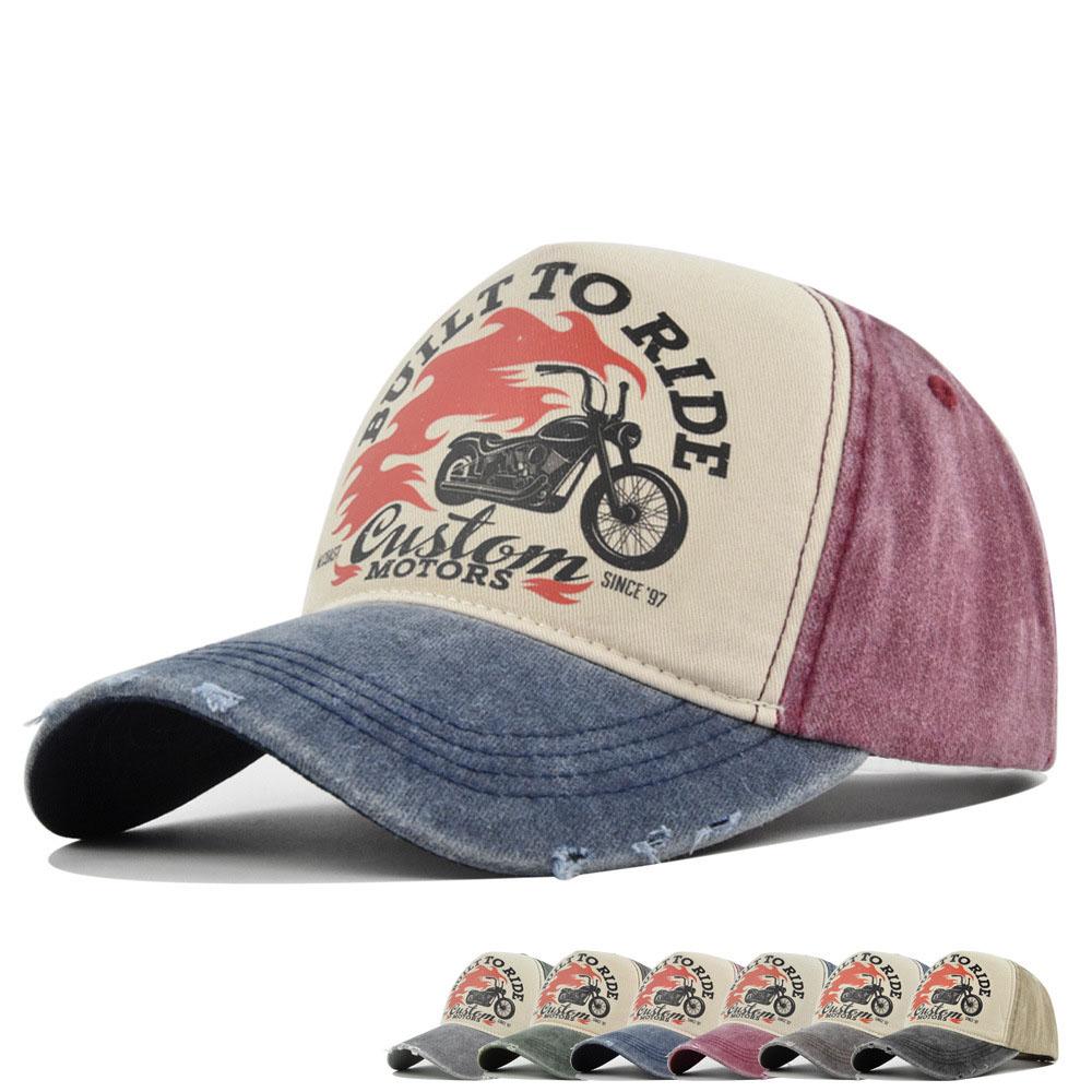 Yto Household Items Women's Baseball Cap Vintage Color Contrast Washed Cap Adjustable Dad Hats For Men Latest Motorcycle Printing All-Match Trendy For Daily