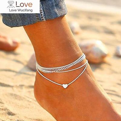 Bohemian Silver Color Anklet Bracelet On The Leg Fashion Heart Female Anklets Barefoot For Women Leg Chain Beach Foot Jewelry