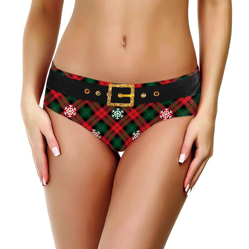 2024 Christmas Plaid Snowflake Women's Sexy Digital Print Triangle Panties