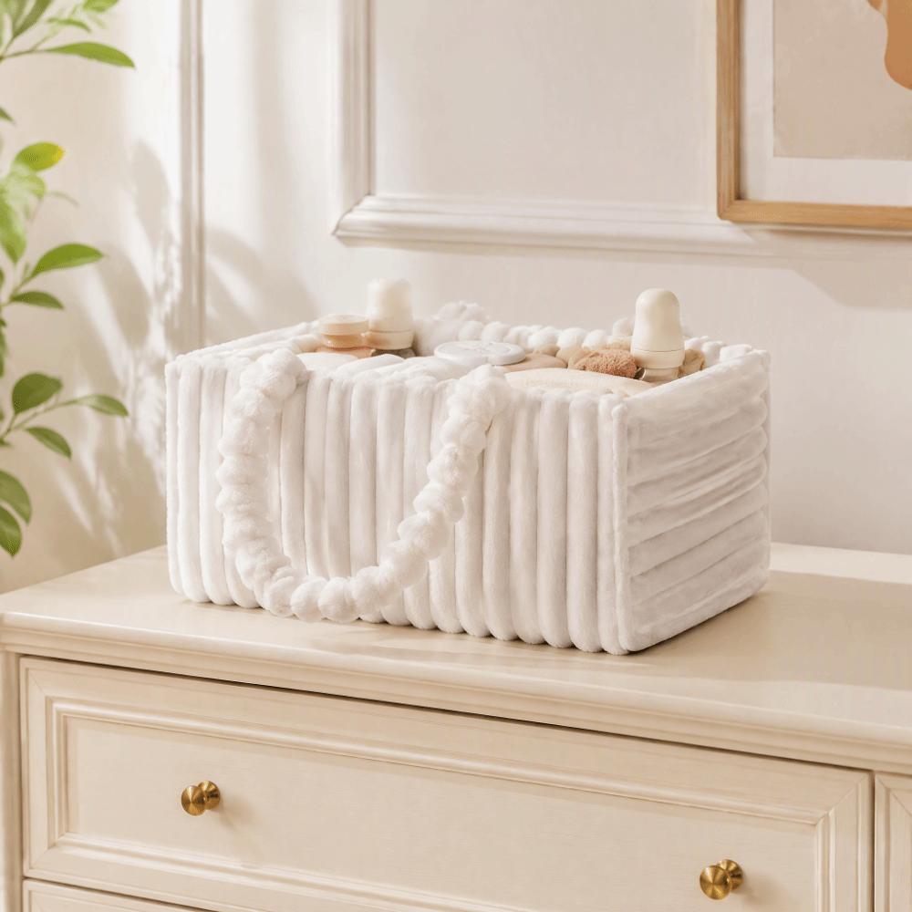 Large Capacity Baby Diaper Organizer Plush Flannel Mommy Storage Bag Cozy Nappy Organizer Bag Car