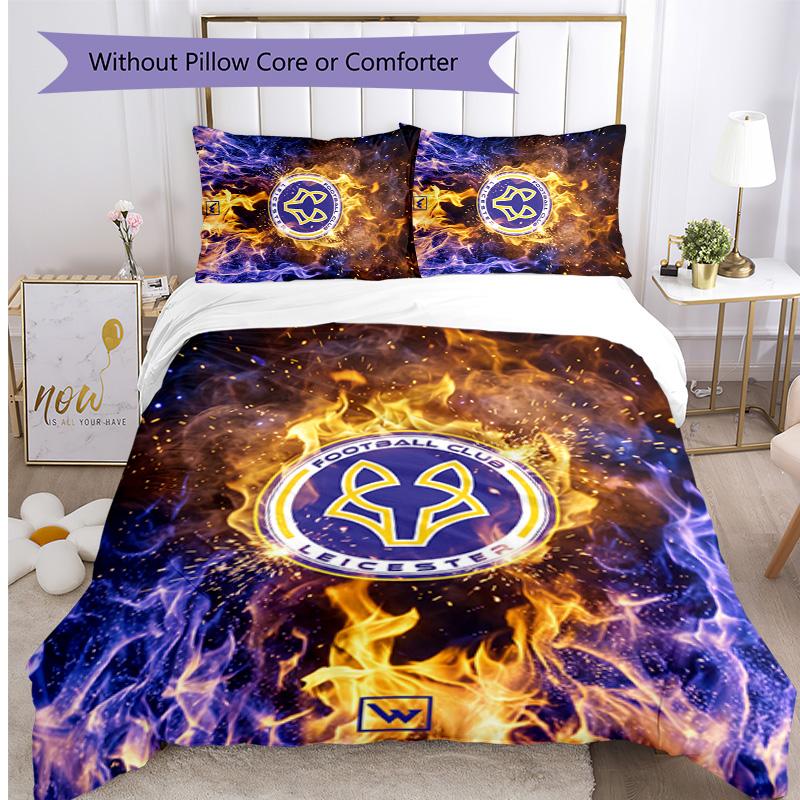 Leicester City Football Printed 3 Pieces Bedding Set, Comfortable Skin Friendly Bedroom Duvet Cover Set