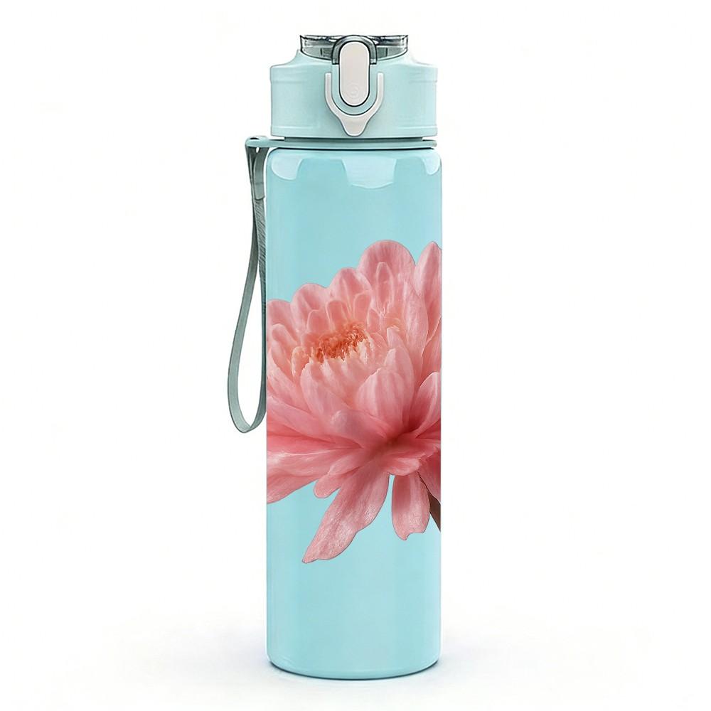 1PC Single Pink Lotus Bloom Art 750ml Color Plastic Sports Water Bottle Leakproof Flip Straw Lid For Sports Office Home Use