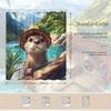 ~O~Cute Otter in Straw Hat Shower Curtain - Anthropomorphic River Design, Greenery & Turquoise Water, 70.8x70.8",12 Hooks,Polyes