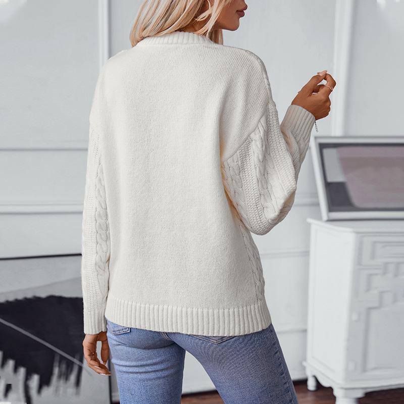 Autumn Winter Vintage Loose Long Sleeve Top Solid Color Cardigan Knitwear O-Neck Sweater