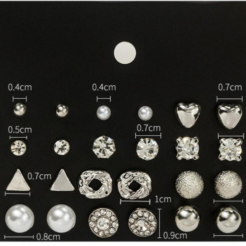 Zircon Crystal Pearl Earrings Set Fashion Silver Color Geometric Metal Bead Ear Studs for Women Girls New Trend Jewelry