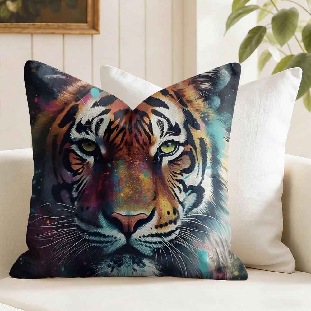 Lion Tiger Animal Cushion Cover Summer Linen Pillow Case Organic Fabric Cushion Cover DoubleSided Print Sofa Home Decor