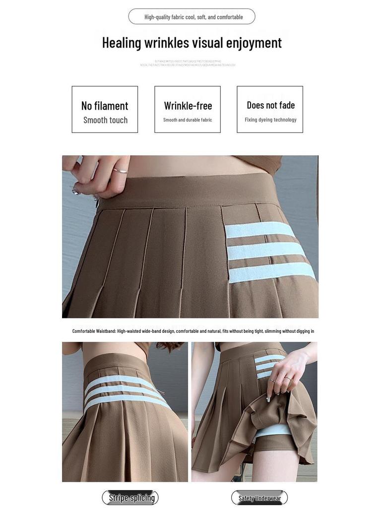 Women's Summer High Waist Pleated Mini Skirt - Striped A-Line College Style